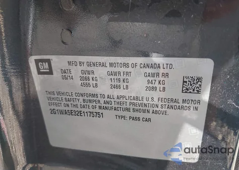 2014 Chevrolet Impala Limited Ls из США, поврежденный, VIN 2G1WA5E32E1175751